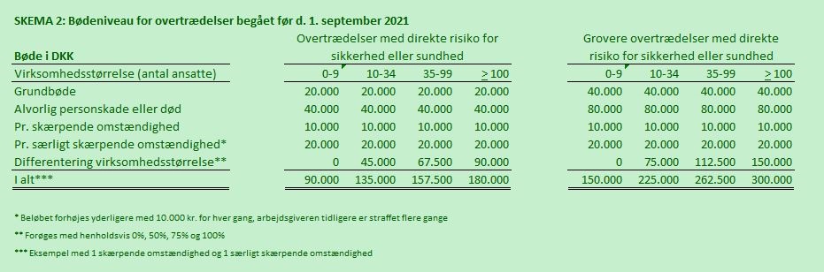 Skema 2: skema for overtrædelser begået før d. 1. september 2021